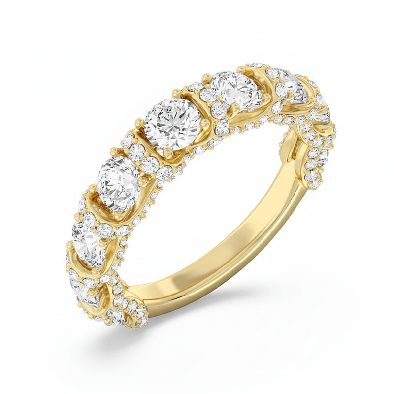 round lab grown diamond wedding band in silver, three-quarter view