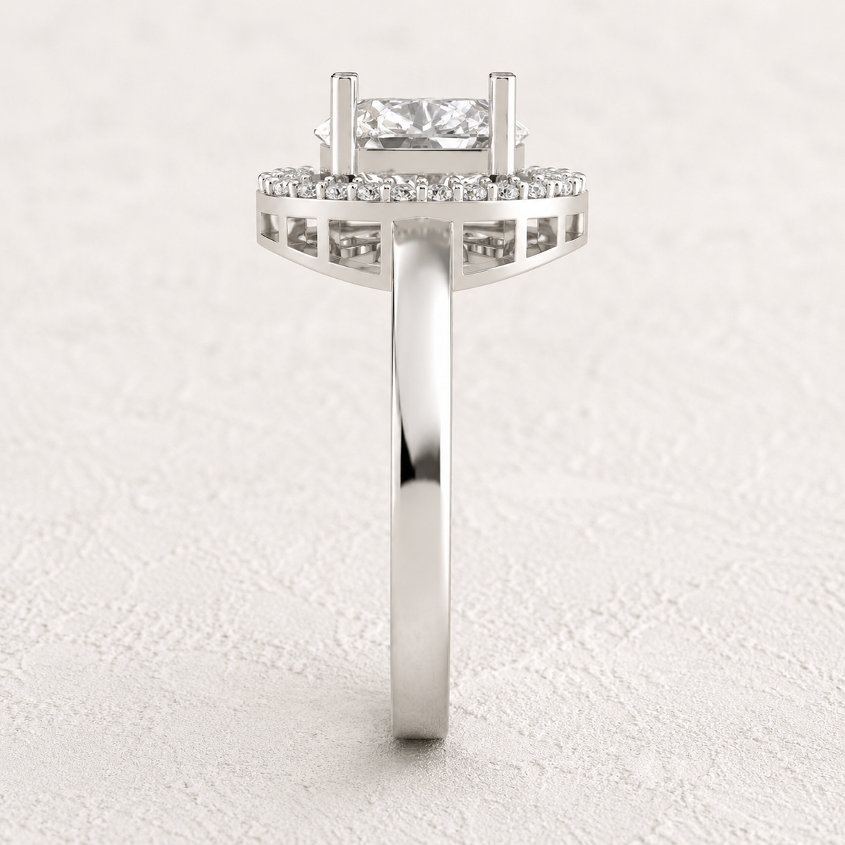 Oval Cut Lab Grown Diamond & Moissanite Halo Engagement Ring with Pavé Halo