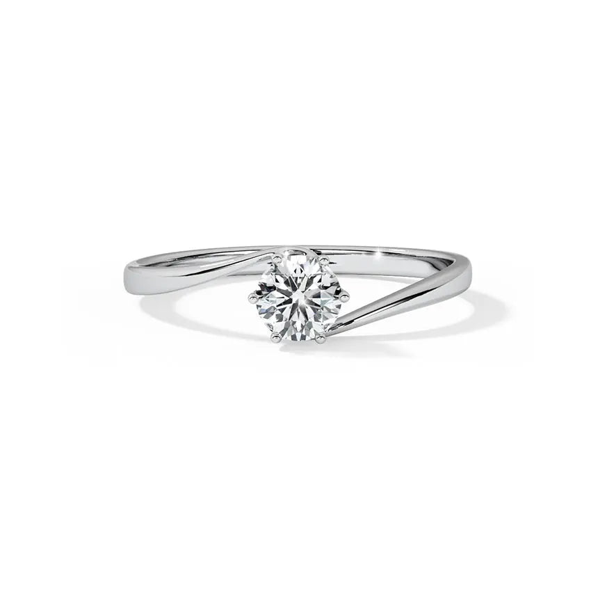 round lab grown diamond solitaire engagement ring in silver, three-quarter view