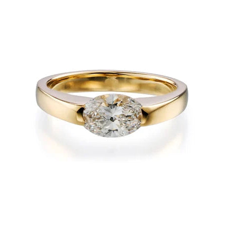oval lab grown diamond ring in silver, three-quarter view