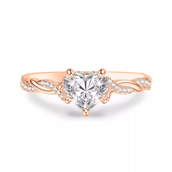 round lab grown diamond ring in silver, three-quarter view