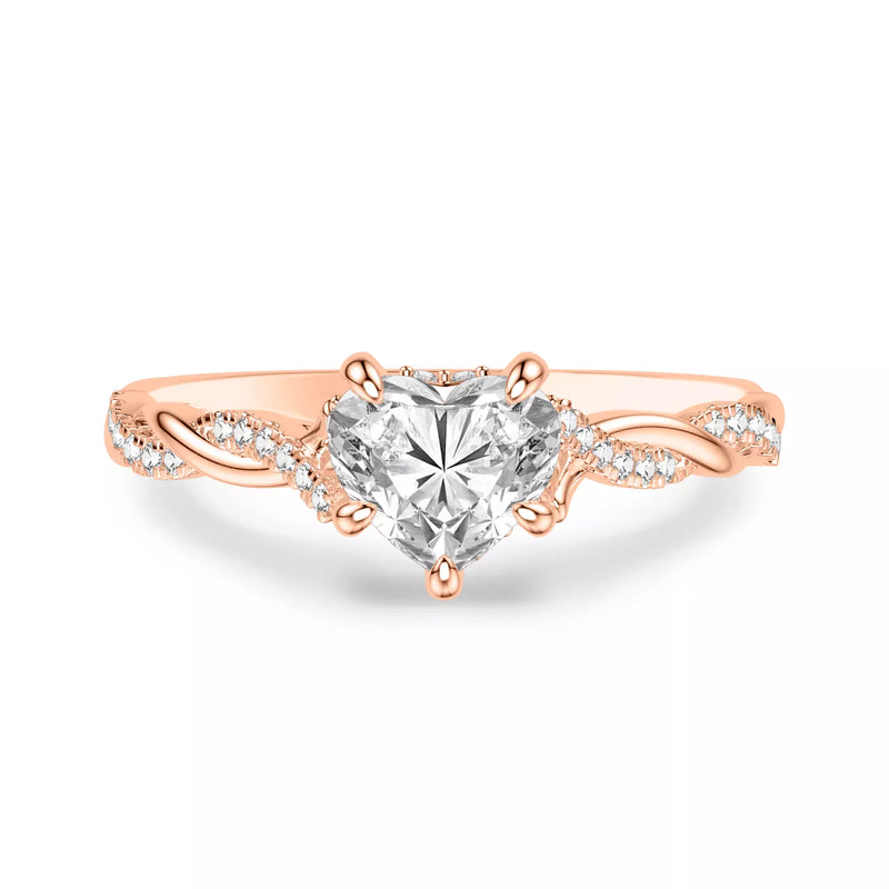 round lab grown diamond ring in silver, three-quarter view