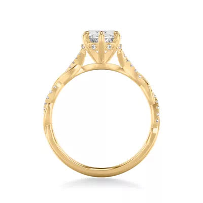 round lab grown diamond ring in 14k, angled view