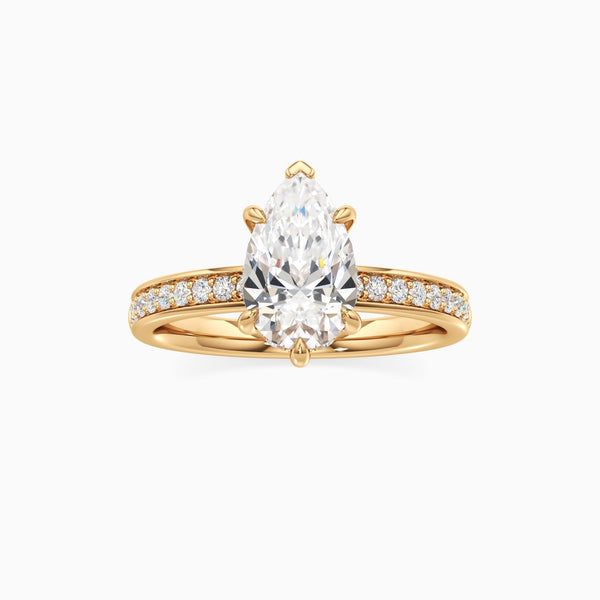 Pear Cut Lab Grown Diamond Setting Hidden Halo Setting Engagement Ring