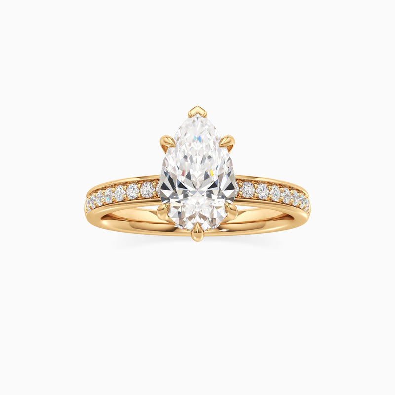Pear Cut Lab Grown Diamond Setting Hidden Halo Setting Engagement Ring