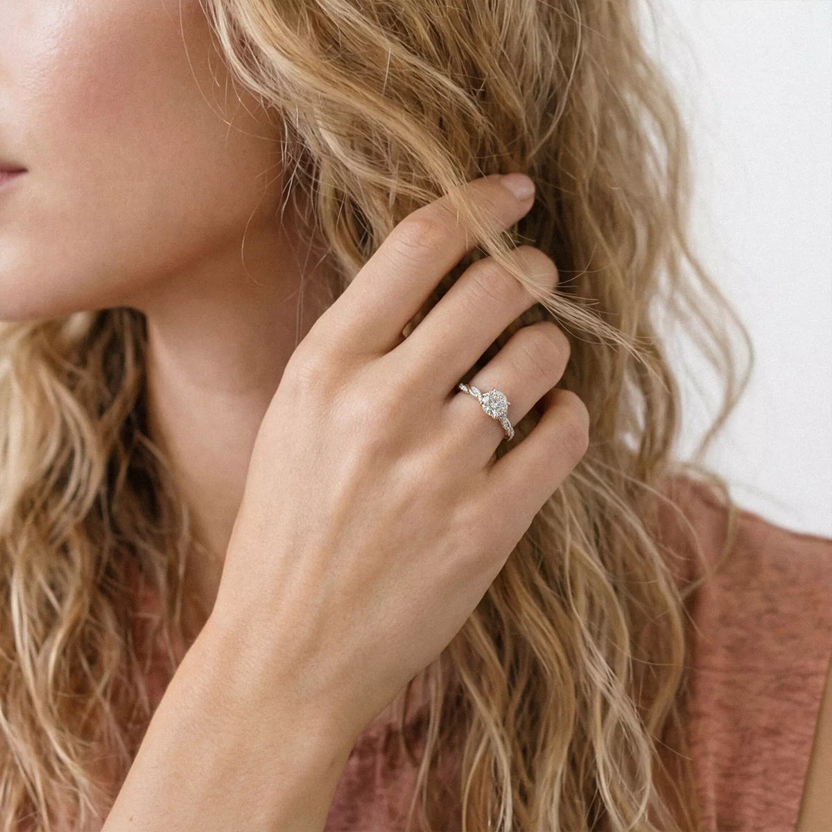 round lab grown diamond engagement ring in 10K, exterior view