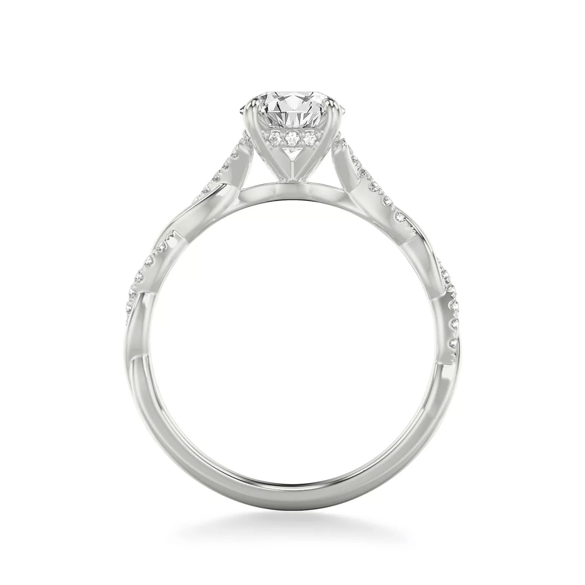 round lab grown diamond engagement ring in 14K, angled view