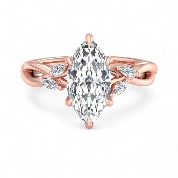 2.0 Carat Marquise Cut Lab Grown Diamond Nature Inspired Engagement Ring