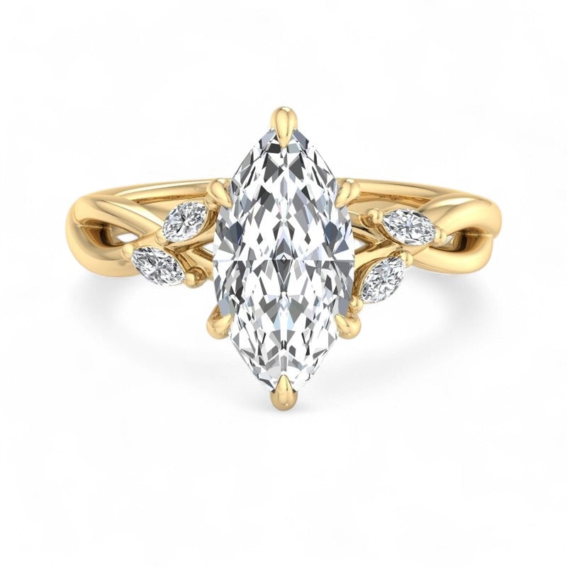 2.0 Carat Marquise Cut Lab Grown Diamond Nature Inspired Engagement Ring