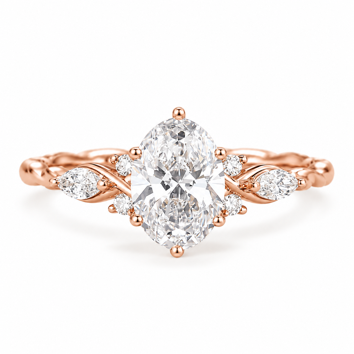 oval lab grown diamond engagement ring in gold, on-hand