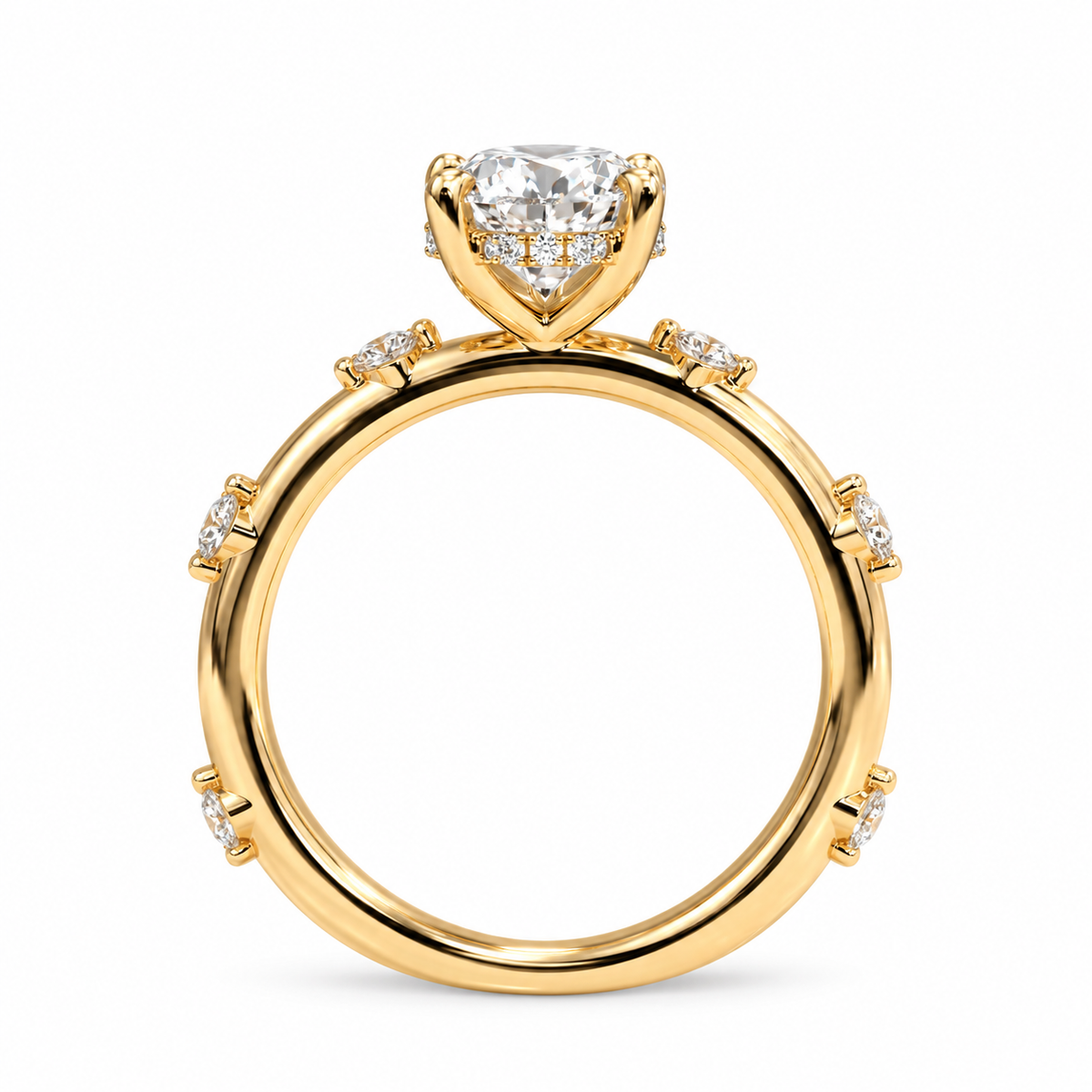 pear lab grown diamond engagement ring in gold, side profile