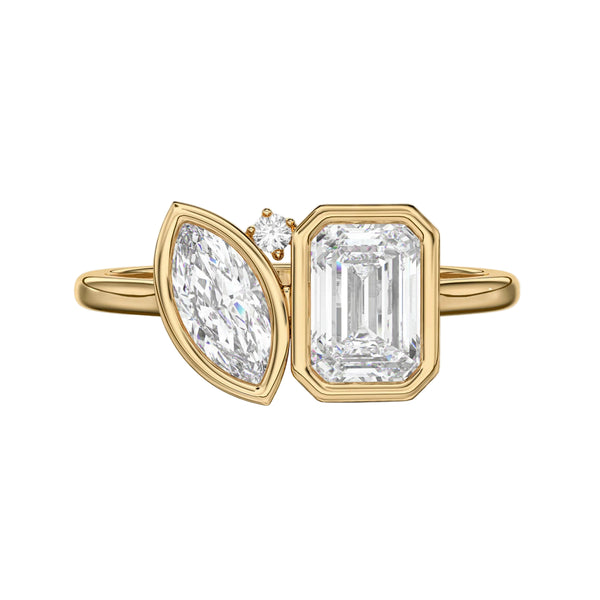 Marquise and Emerald Lab Grown Diamond Engagement Toi et Moi Ring