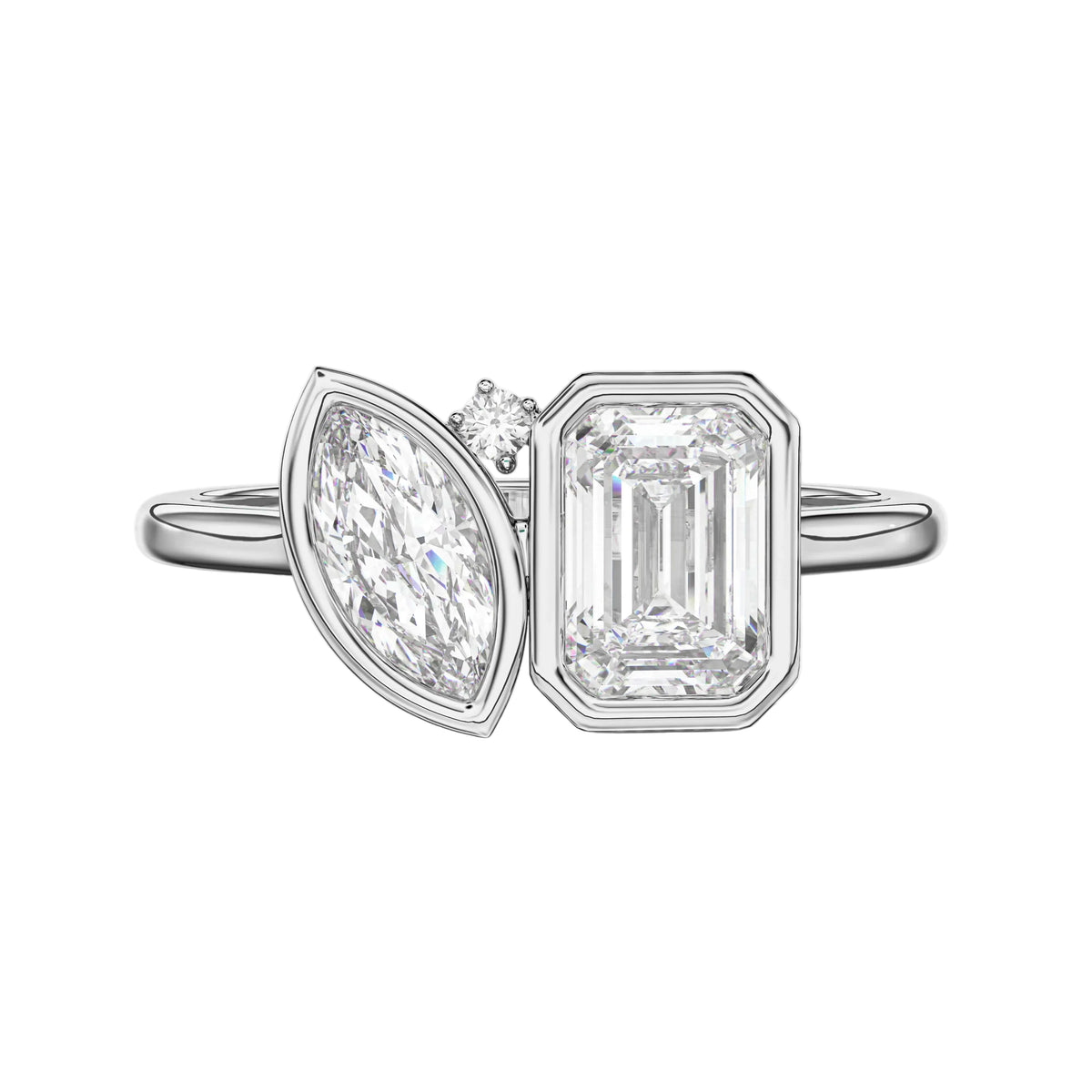 Marquise and Emerald Lab Grown Diamond Engagement Toi et Moi Ring