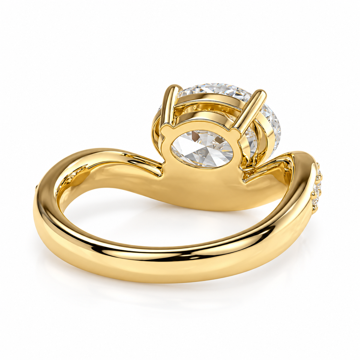 oval lab grown diamond engagement ring in silver, side profile