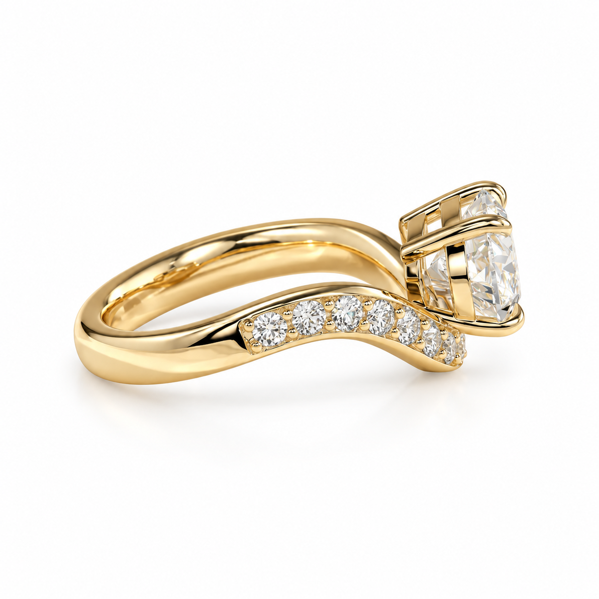 oval lab grown diamond engagement ring in silver, on-hand view