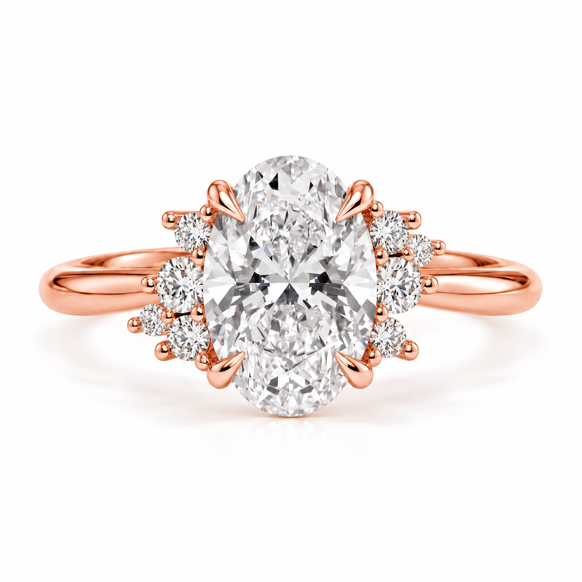 oval lab grown diamond engagement ring in gold, side profile
