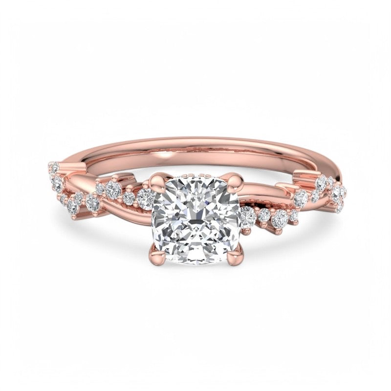 1.25 ct Cushion Cut Lab Grown Diamond Ring Twisted Band Engagement Ring