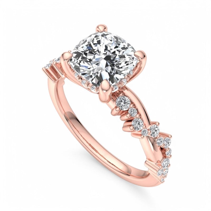 1.25 ct Cushion Cut Lab Grown Diamond Ring Twisted Band Engagement Ring
