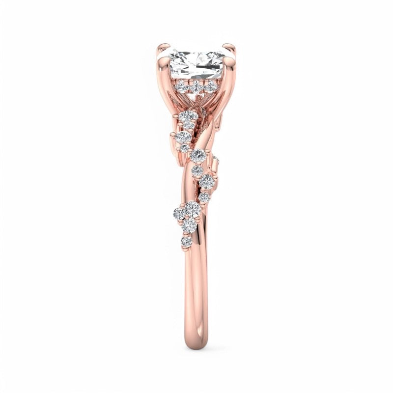 1.25 ct Cushion Cut Lab Grown Diamond Ring Twisted Band Engagement Ring