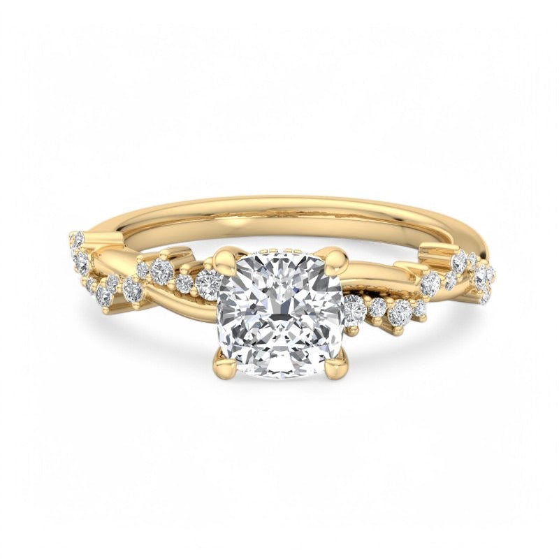 1.25 ct Cushion Cut Lab Grown Diamond Ring Twisted Band Engagement Ring