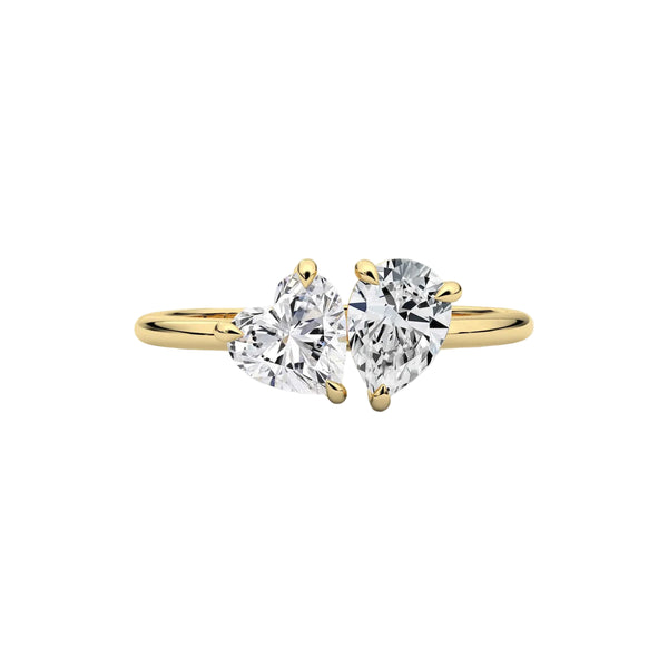 heart and pear lab grown diamond engagement ring in silver, three-quarter view