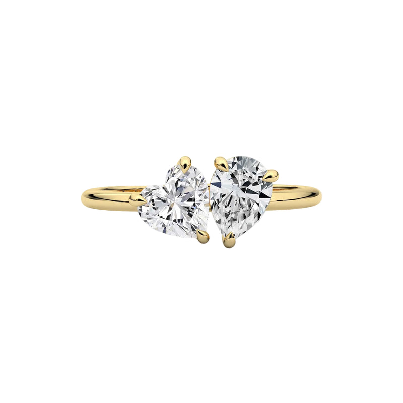 heart and pear lab grown diamond engagement ring in silver, three-quarter view