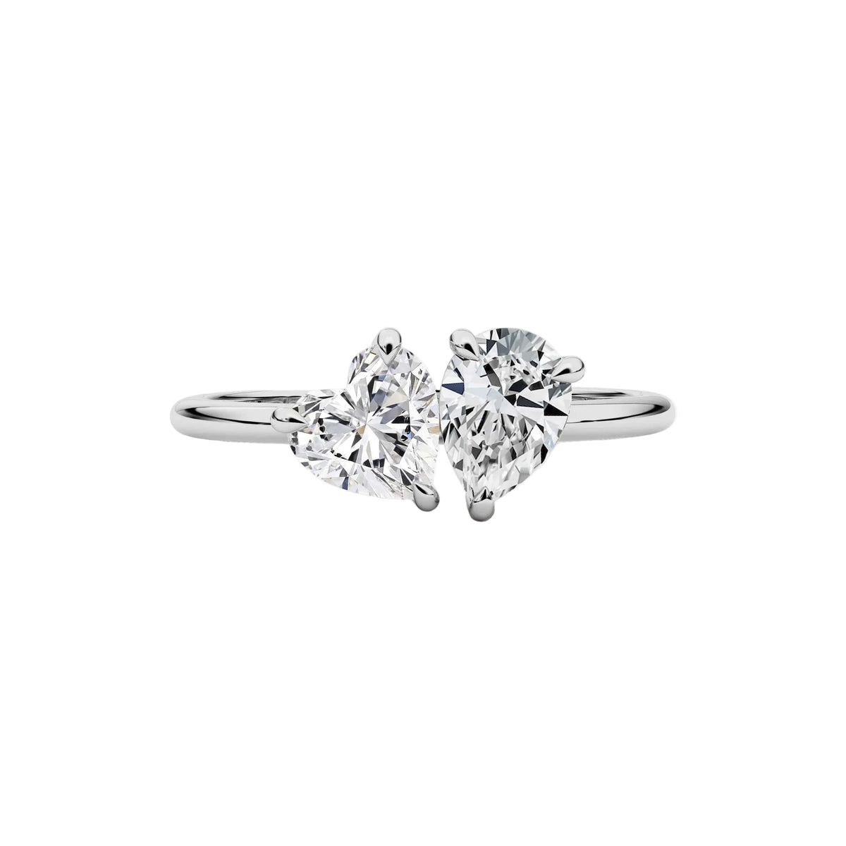 Heart and Pear Moissanite Double Stone Engagement Ring