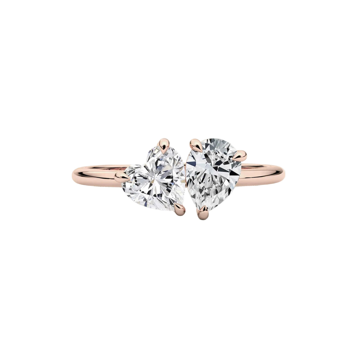 Heart and Pear Moissanite Double Stone Engagement Ring