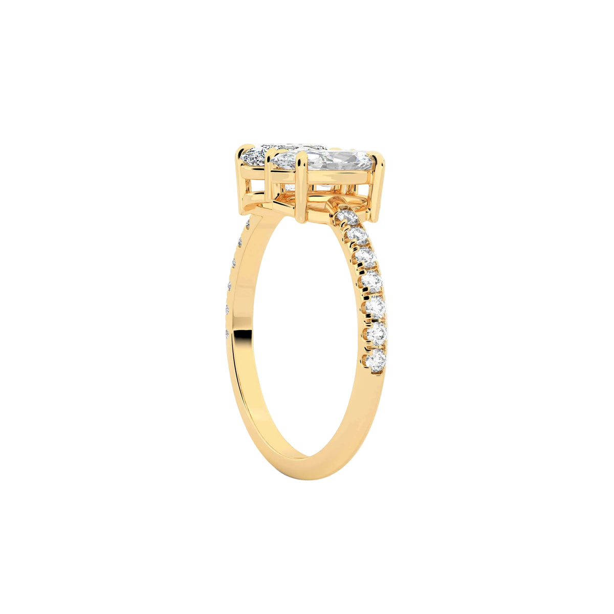 marquise lab grown diamond engagement ring in 18k, side profile