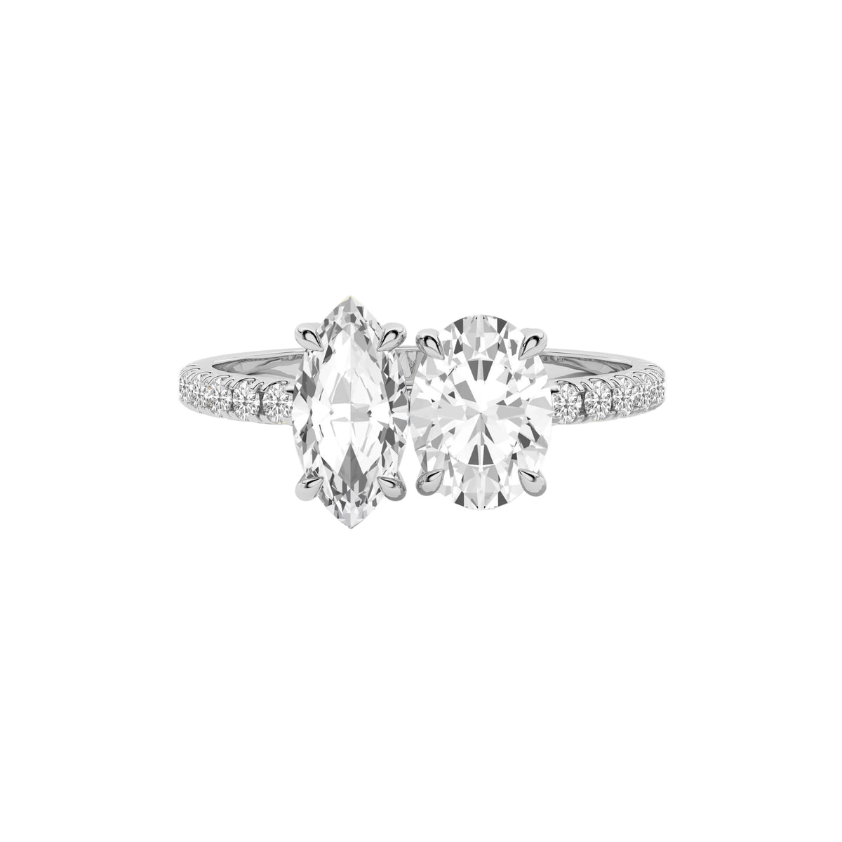 Marquise And Oval Lab Diamond Toi-Et-Moi Engagement Ring