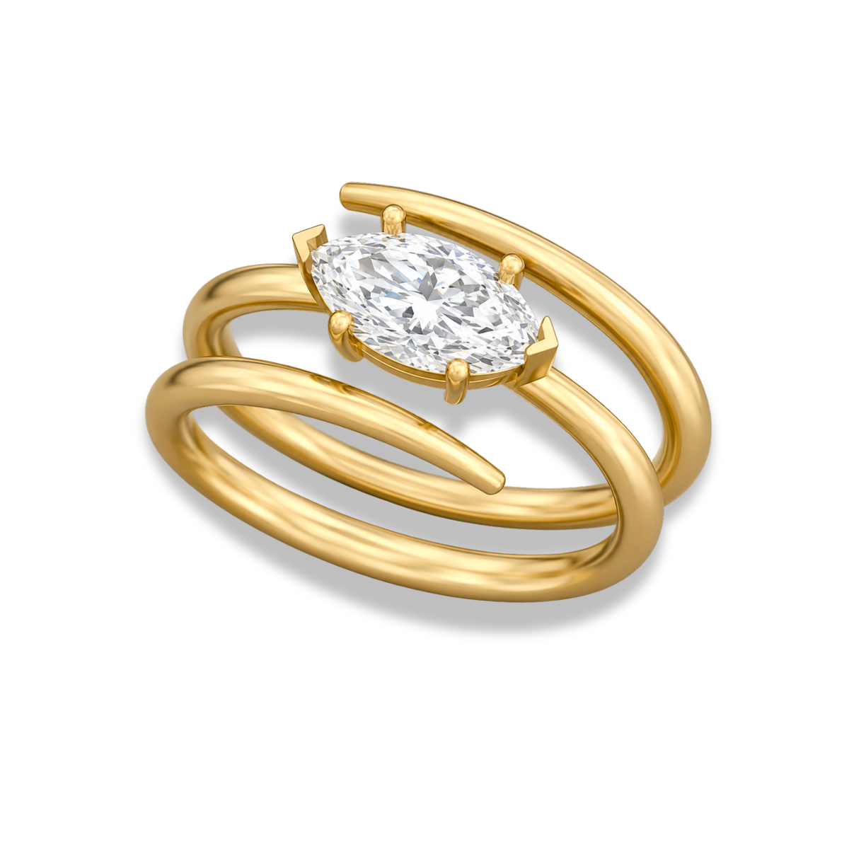 marquise lab grown diamond engagement ring in 14k, top view
