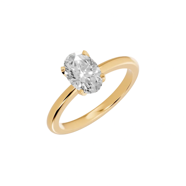 oval lab grown diamond engagement ring in silver, three-quarter view