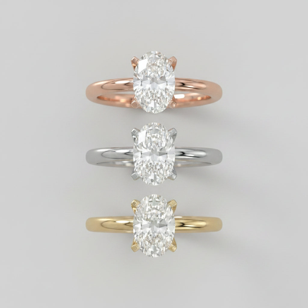 Oval Cut Solitaire Lab Grown Diamond And Moissanite Engagement Ring