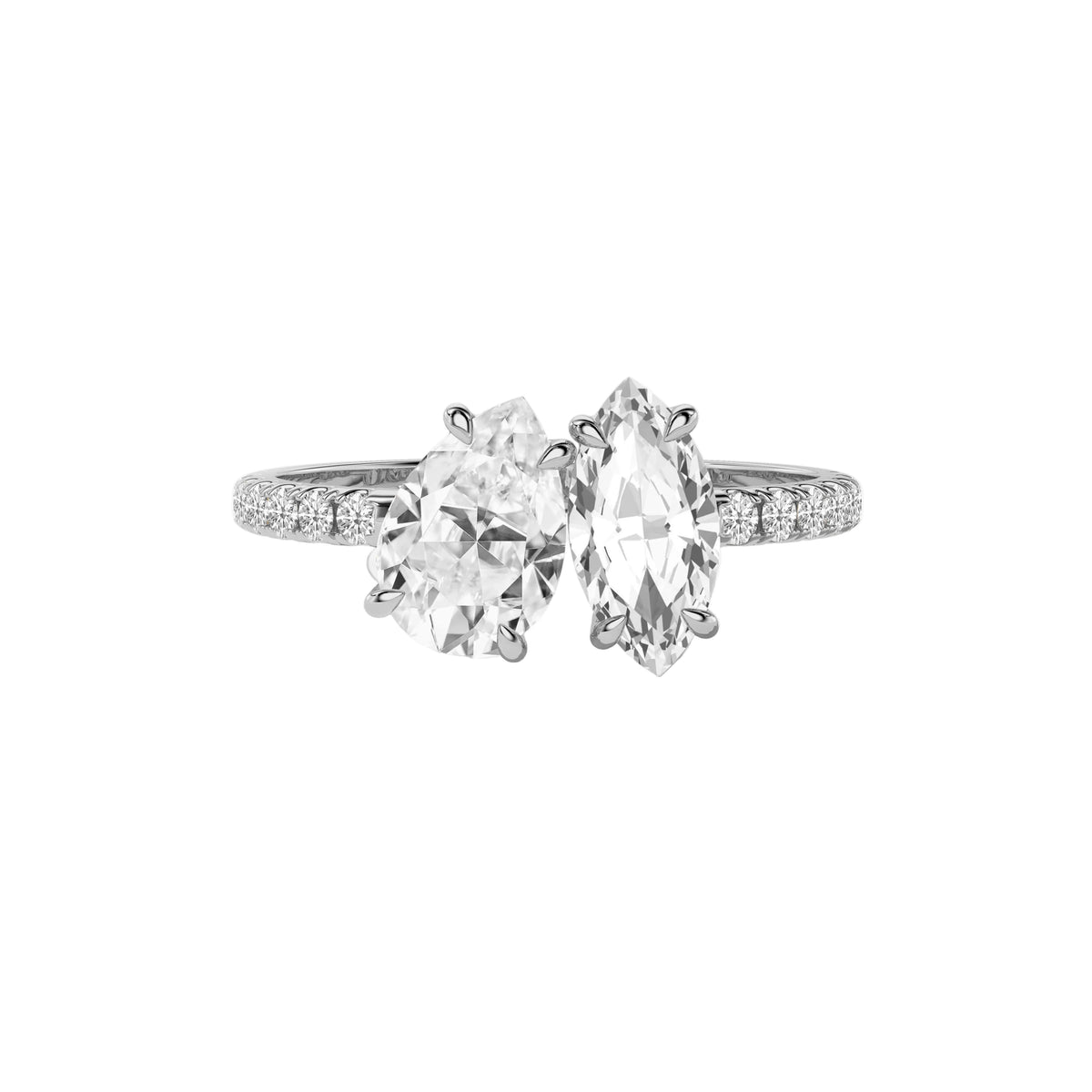 Toi et Moi Pear Cut Marquise Pave toi et moi Diamond Ring