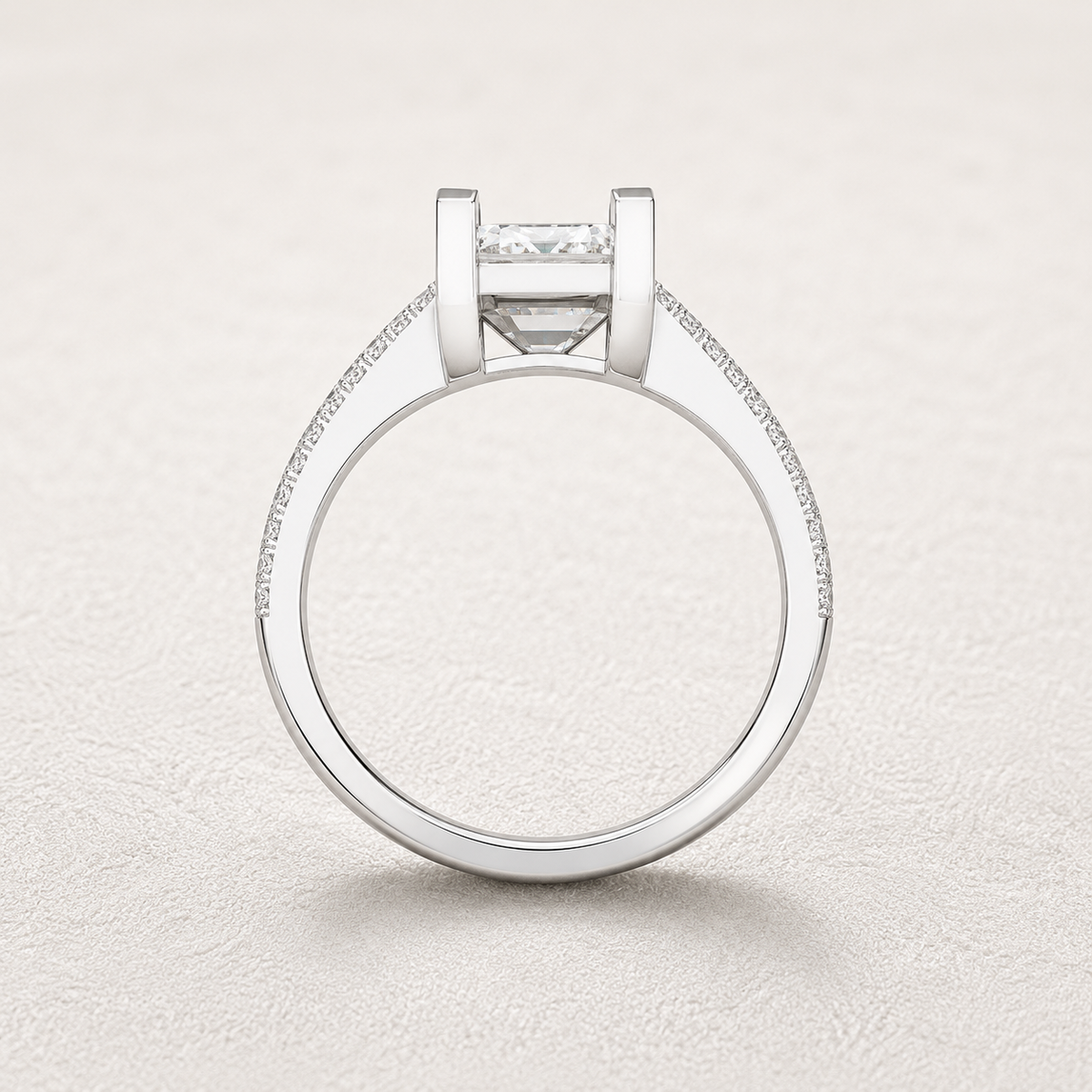 Emerald Cut Lab Grown Diamond & Moissanite Split Shank Pavé Engagement Ring