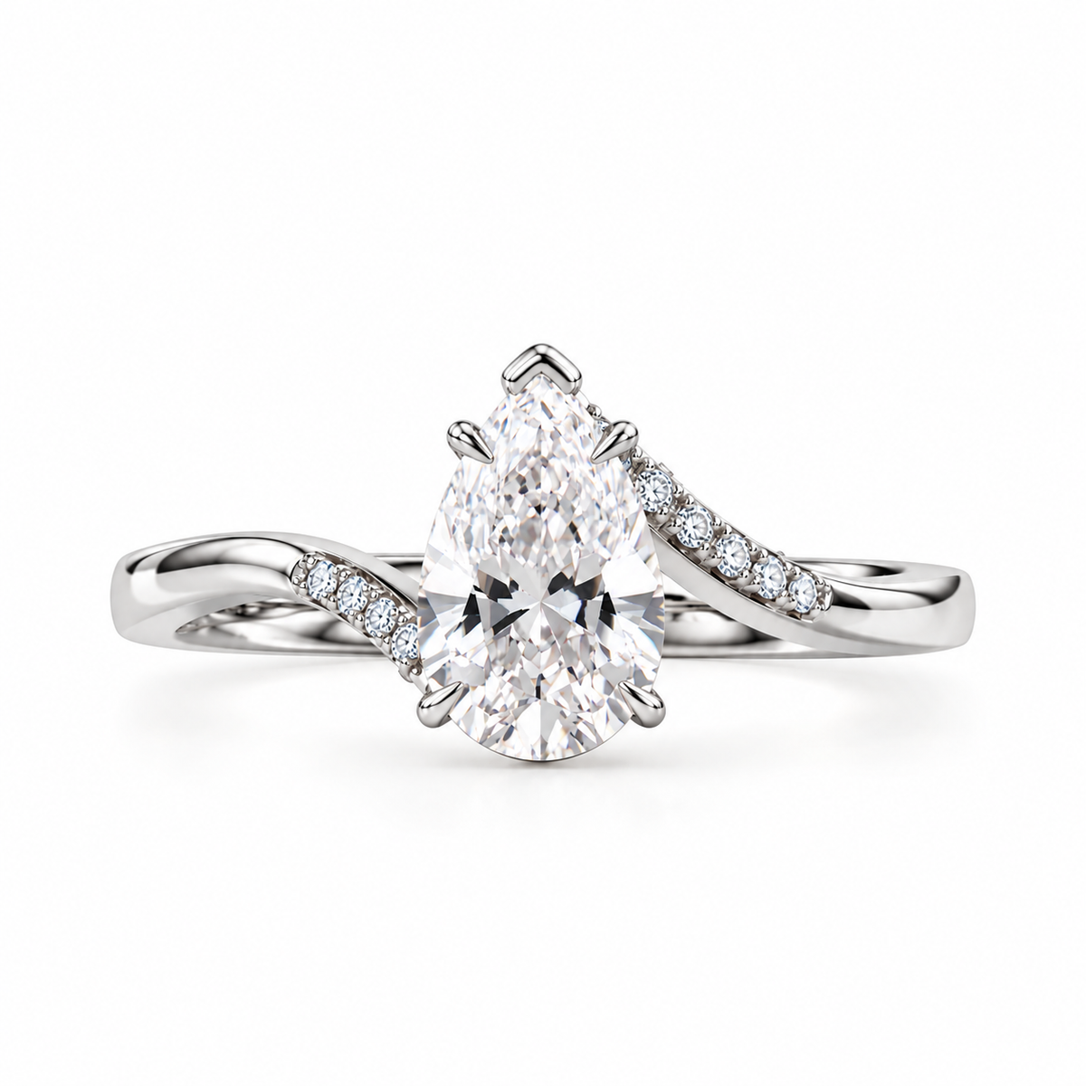 pear lab grown diamond engagement ring in gold, side profile