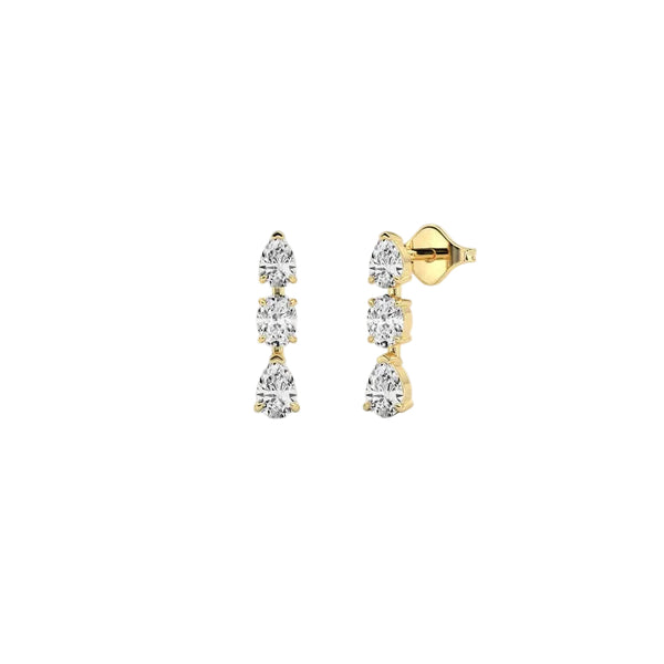 pear and oval lab grown diamond earrings in silver, three-quarter view