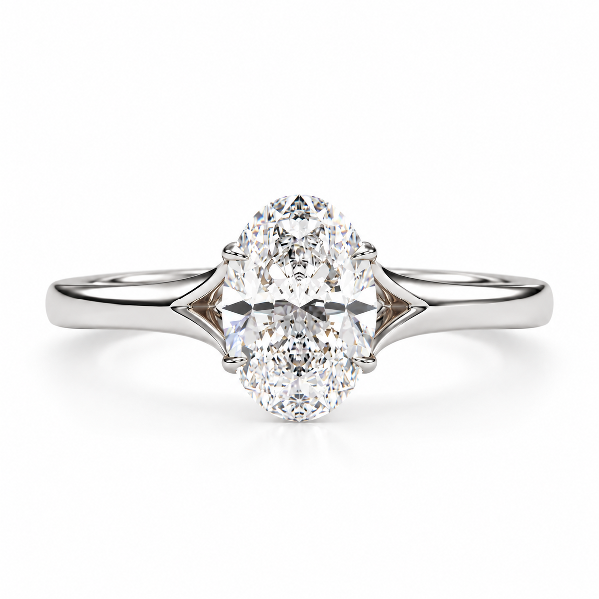 oval lab grown diamond engagement ring in gold, detail of the setting