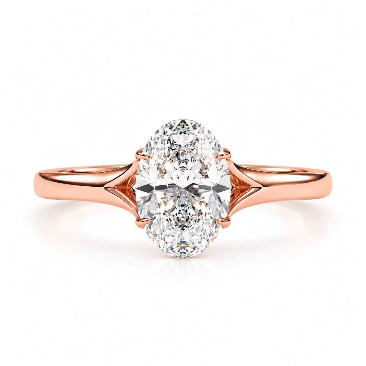 oval lab grown diamond engagement ring in gold, on-hand