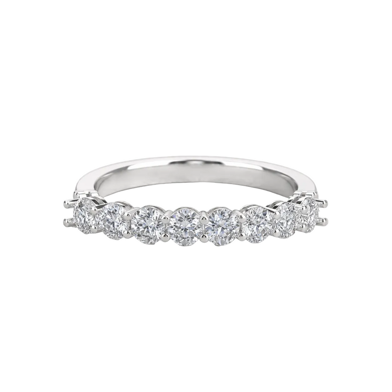 round lab grown diamond half eternity band in silver, three-quarter view