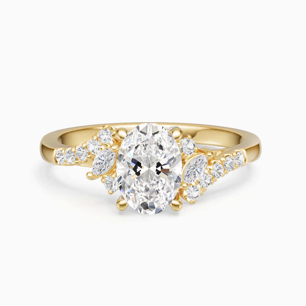 Oval Cut Lab Grown Diamond Hidden Halo Engagement Ring with Marquise Cluster Band