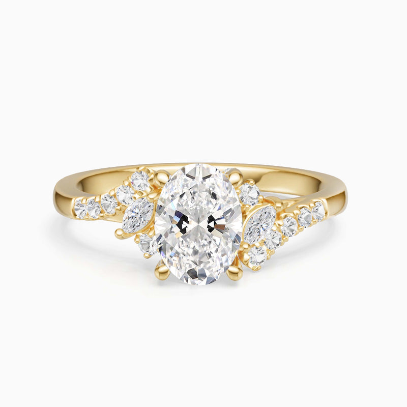 Oval Cut Lab Grown Diamond Hidden Halo Engagement Ring with Marquise Cluster Band