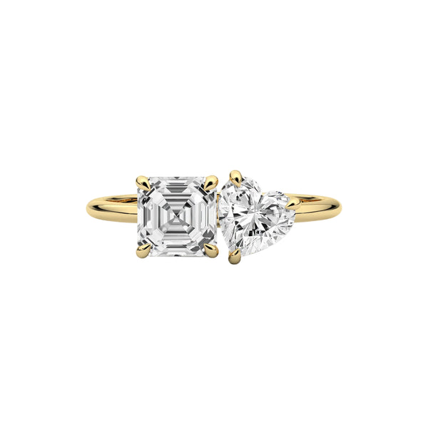 Asscher And Heart Cut Lab Diamond Toi-Et-Moi Engagement Ring