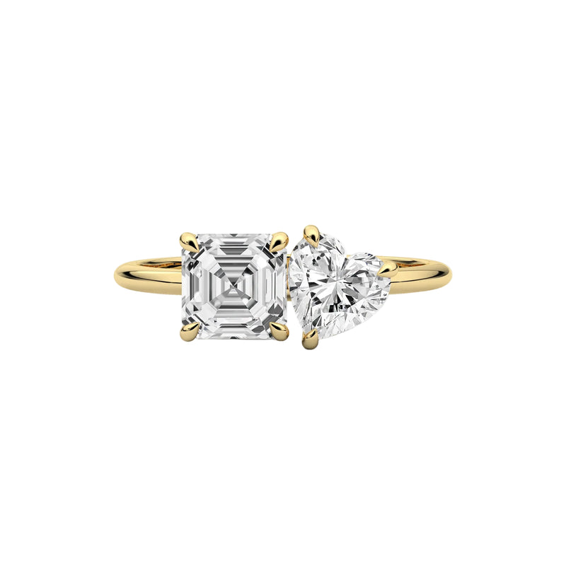 Asscher And Heart Cut Lab Diamond Toi-Et-Moi Engagement Ring