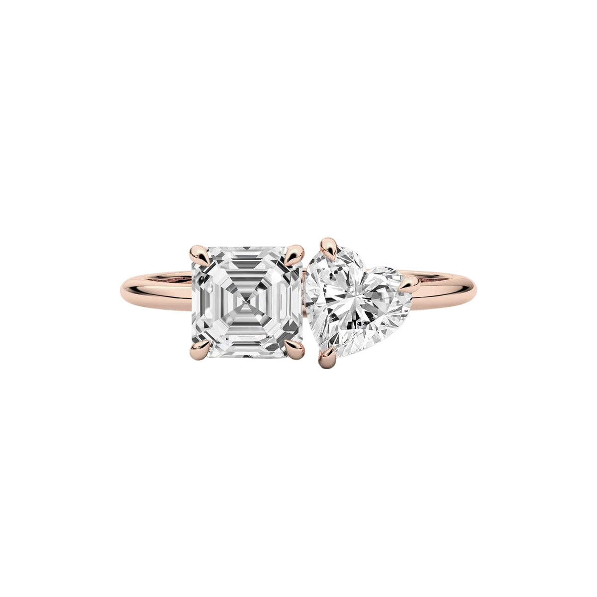 Asscher And Heart Cut Lab Diamond Toi-Et-Moi Engagement Ring