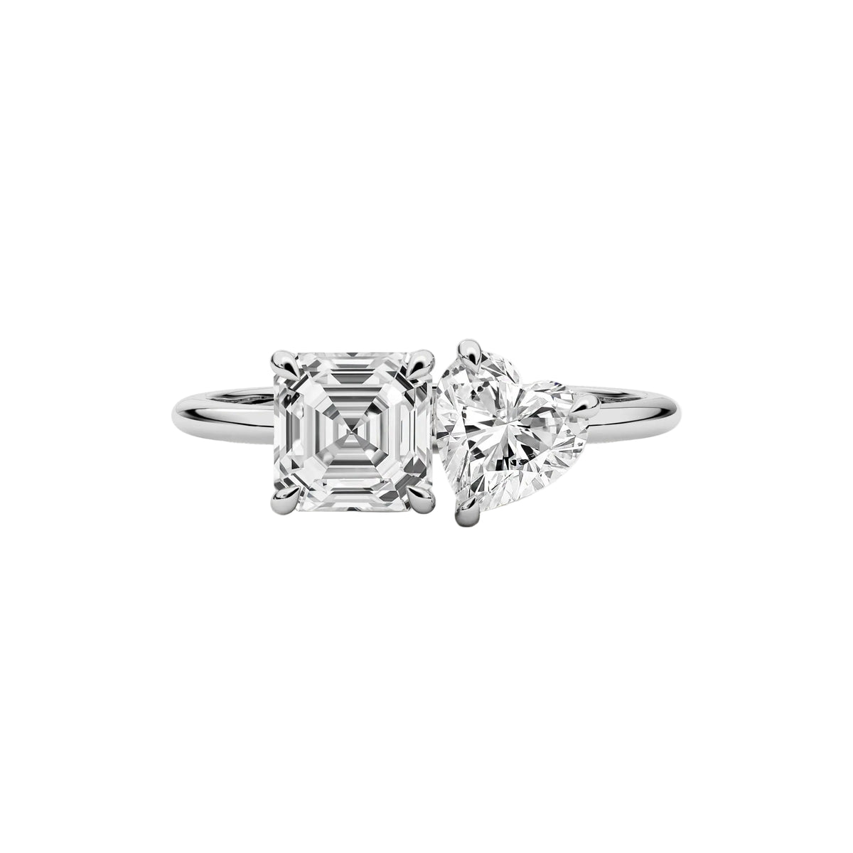 Asscher And Heart Cut Lab Diamond Toi-Et-Moi Engagement Ring