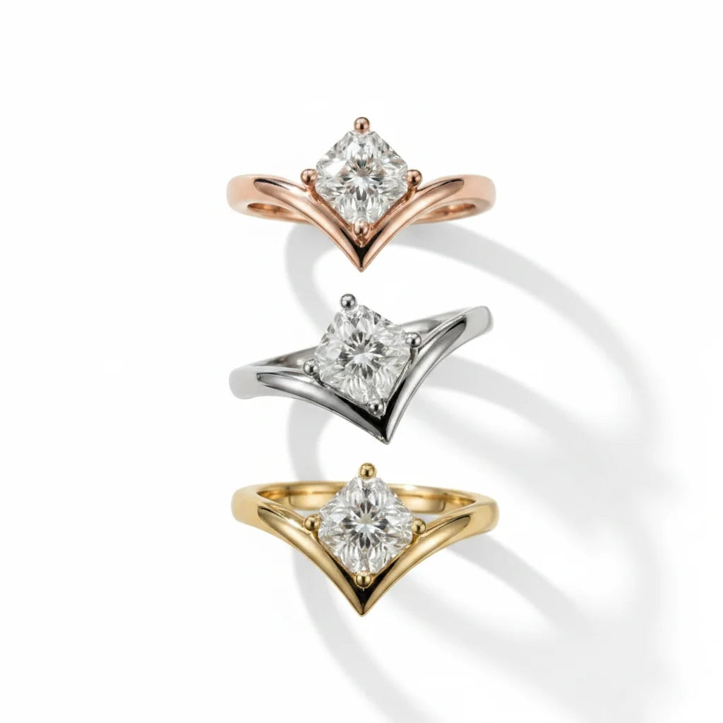 emerald lab grown diamond engagement ring in 18k gold, side profile
