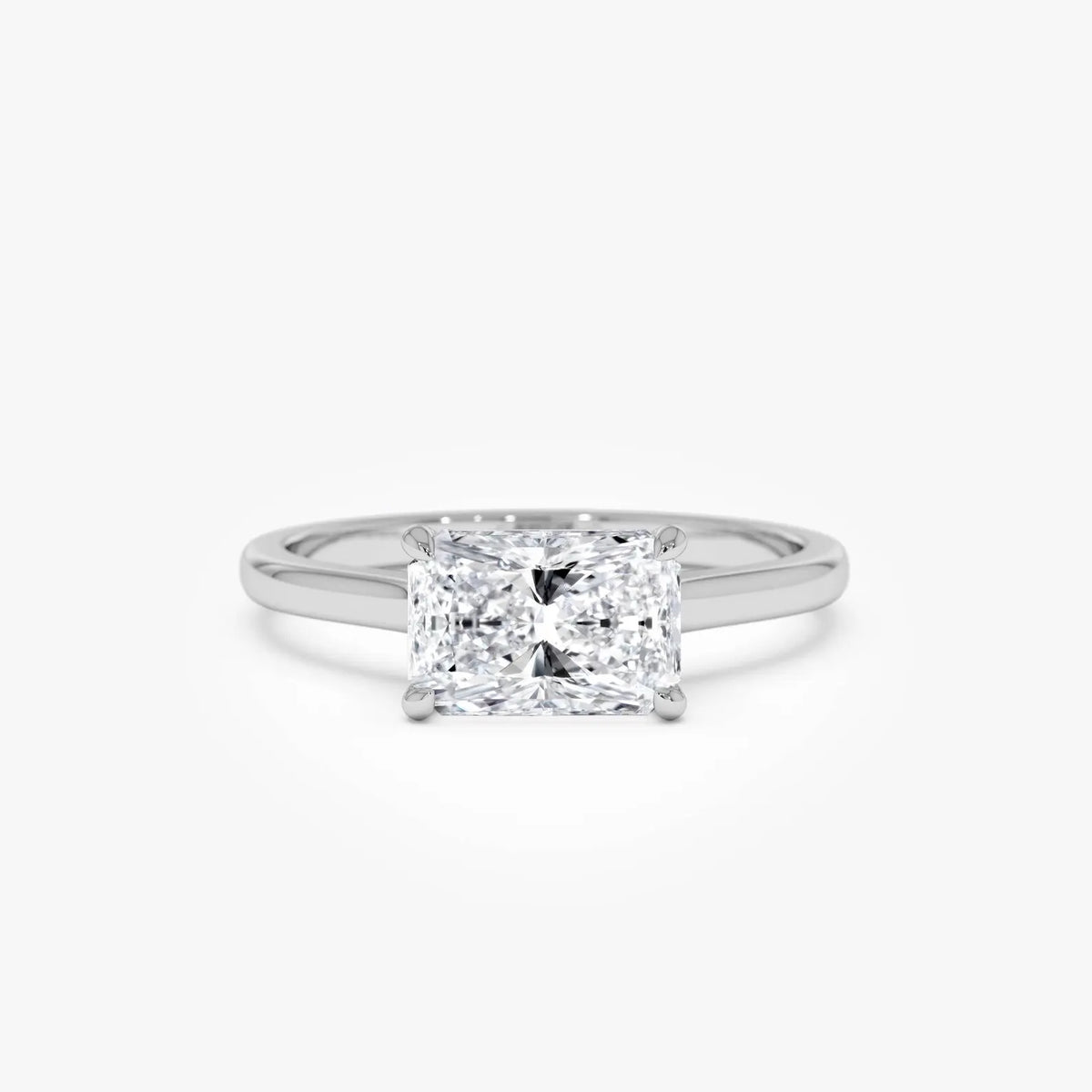 radiant lab grown diamond engagement ring in gold, detail of the setting