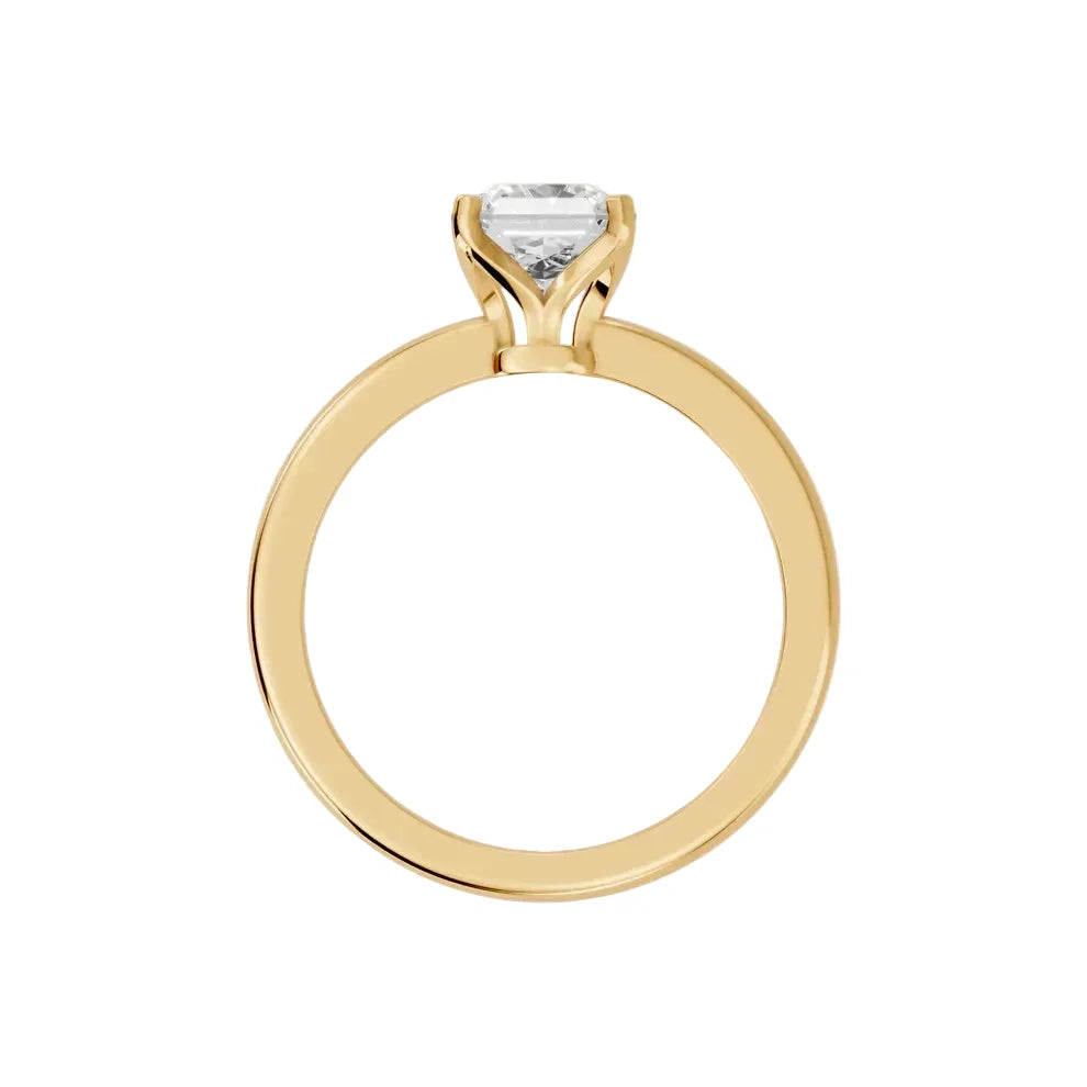 emerald lab grown diamond engagement ring in 14K gold, side profile