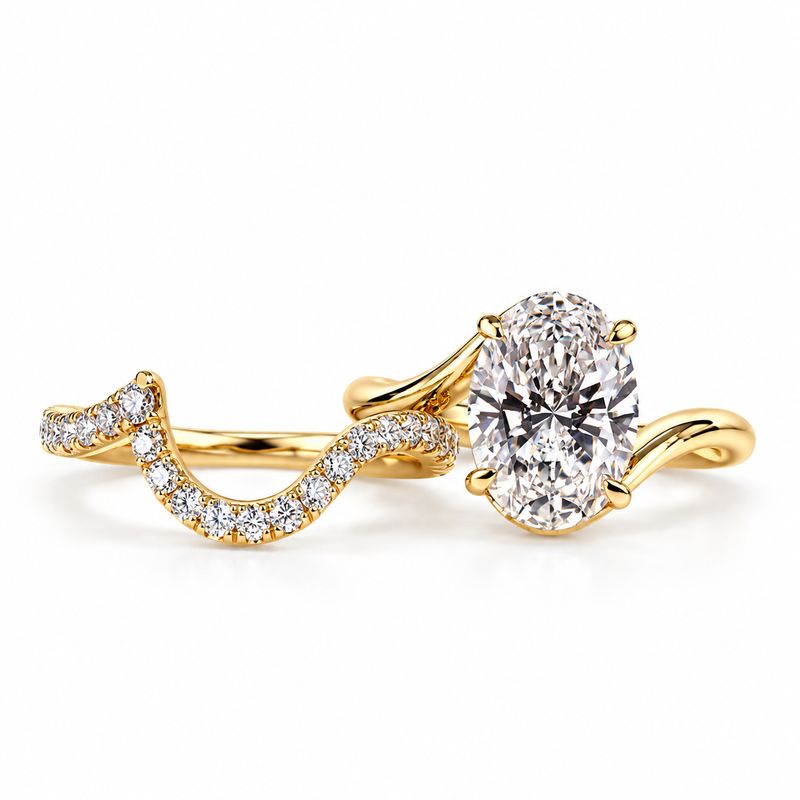 oval lab grown diamond engagement ring in silver, three-quarter view
